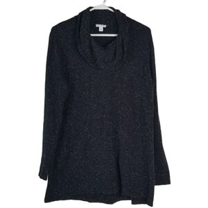 J. Jill Black Cowlneck Knit Tunic Sweater Size M White Speckled